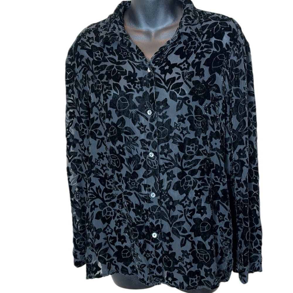 Suchada silk blend velvet floral sheer whimsigoth goth button up large
